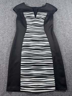 Connected Apparel Black and White Wavy Texture Striped Sheath Dress 10P